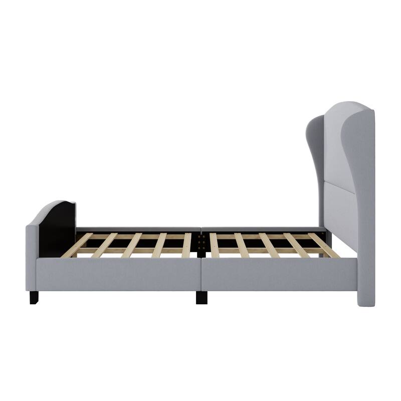 Roomfitters Full/Queen/King Size Upholstered Bed, Wingback Linen Frame, 51" High Headboard, No Box Spring Needed
