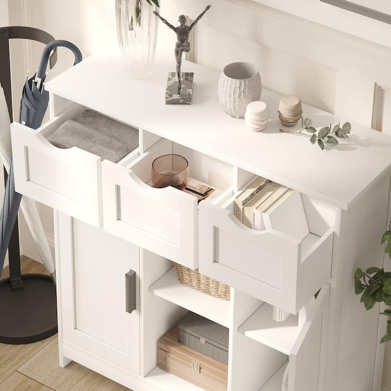 Wooden Floor Cabinet with Drawers and Shelves