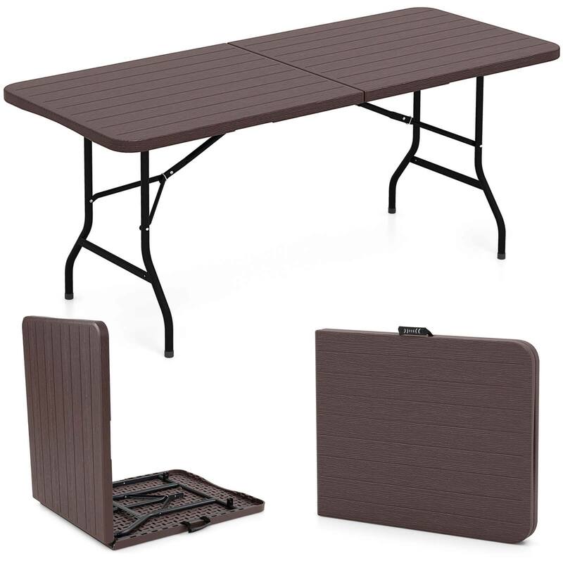 Costway 6 ft Portable Folding Table with Wood Grain HDPE Tabletop Safe - See Details - Brown