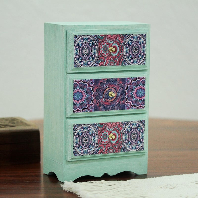 Novica Handmade Mandala Keeper Decoupage Wood Jewelry Chest