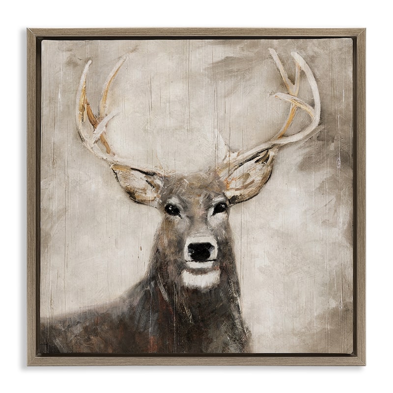 Stupell Gazing Deer in Neutrals Framed Floater Canvas Wall Art Design By Sally Swatland - 18 x 18 - Brown