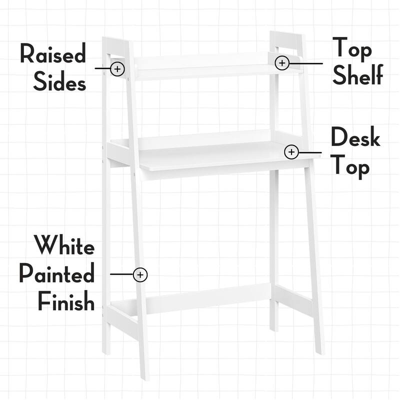 RiverRidge Kids Art Table Desk with Ladder Shelf and Open Storage Shelf for Playroom - White