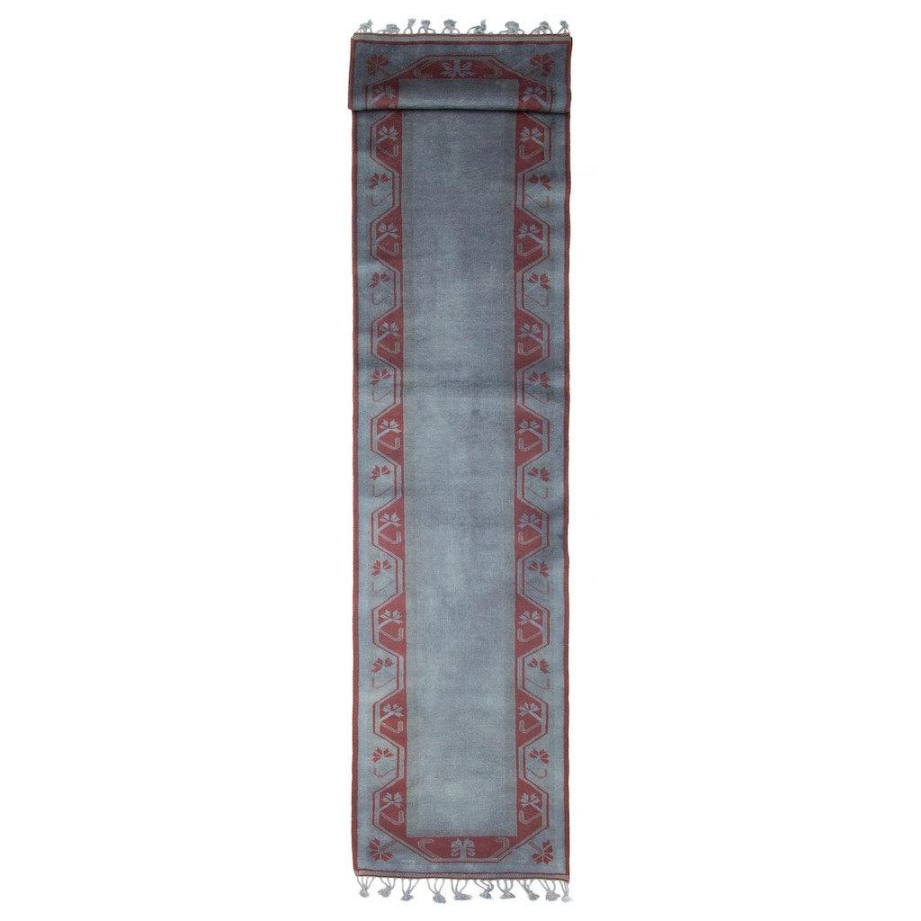 ECARPETGALLERY Hand-knotted Color Transition Grey Wool Rug - 2'7 x 12'10