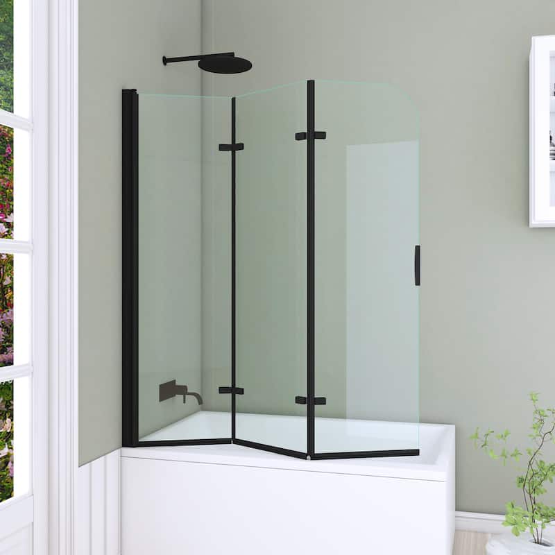 51" W x 59"H Three Plates Folding Tub Door Bathtub Screen with Clear Glass