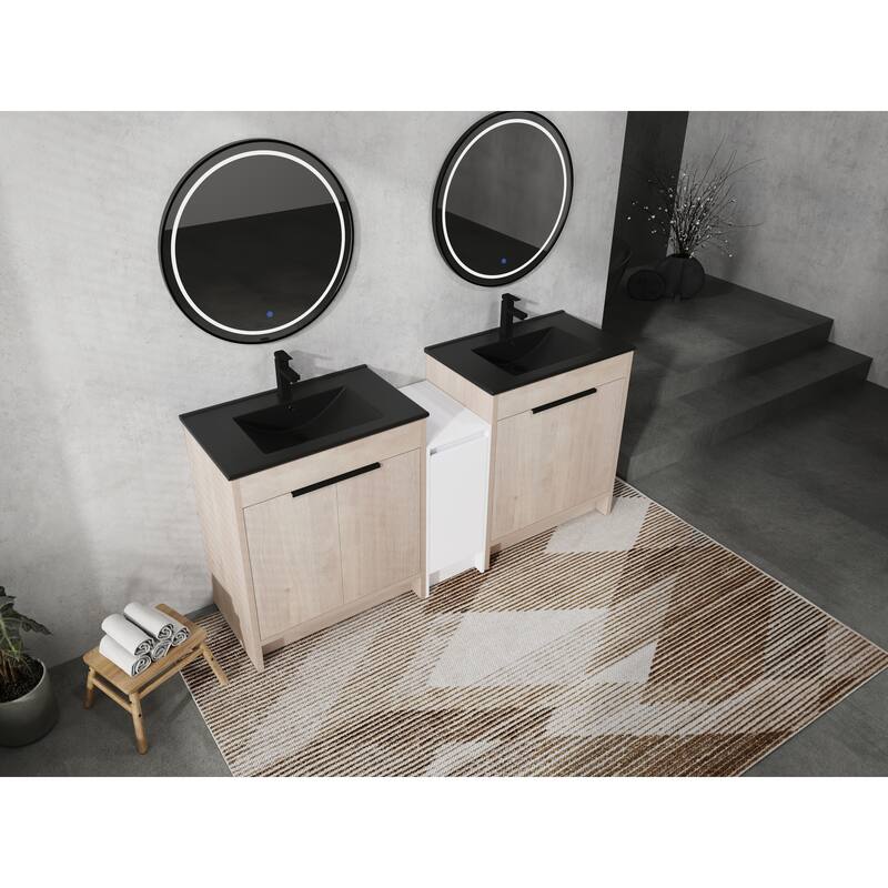 72" Freestanding Bathroom Vanity Set with Adjustable Storage Cabinets, Black Ceramic Sink
