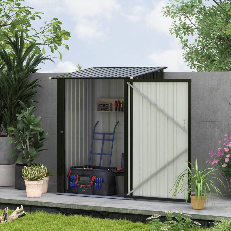 Outdoor Rust-proof Metal Storage Shed with Lockable Door & Tilted Roof Water-proof Tool Shed Garden Shed, Air Vents - Dark Gray