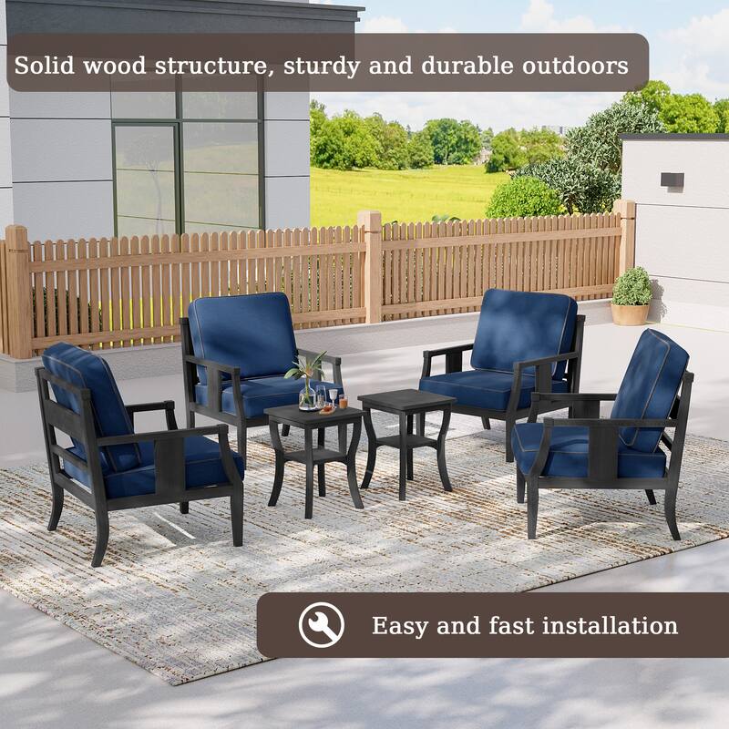 6-piece Outdoor Teak Seating Set Club Chairs with Cushions