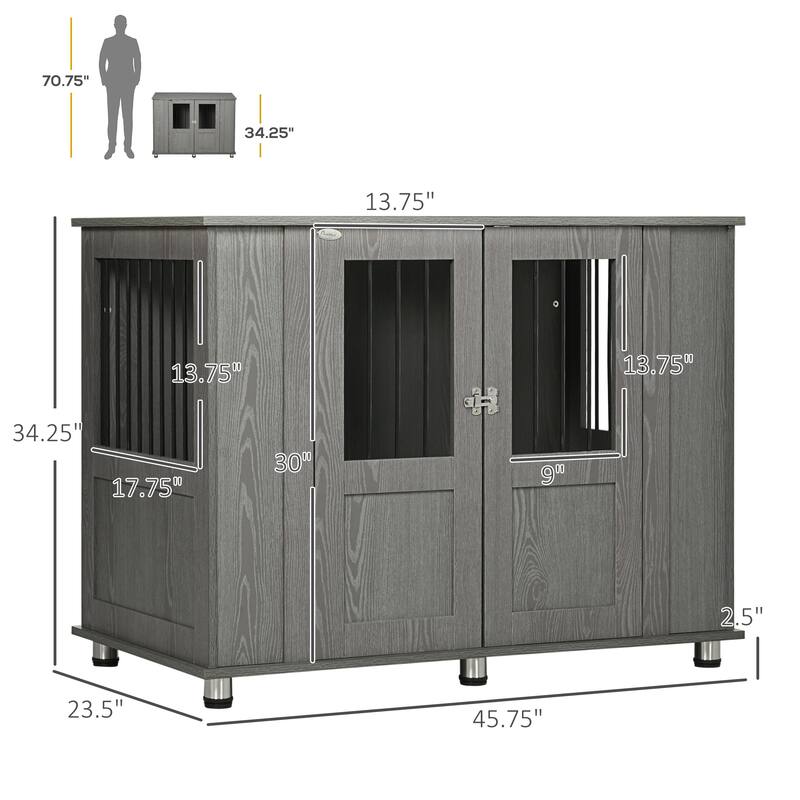 Dog Crate Furniture, Wooden End Table Furniture with Lockable Magnetic Doors, Extra Large Size Pet Kennel Animal Cage