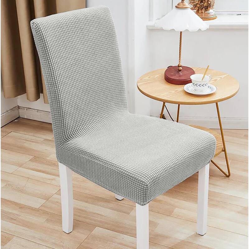 6 Piece Set - Beige Dining Kitchen Desk Chair Stretch Cover Protector Slipcover - 6 Piece Set - Silver