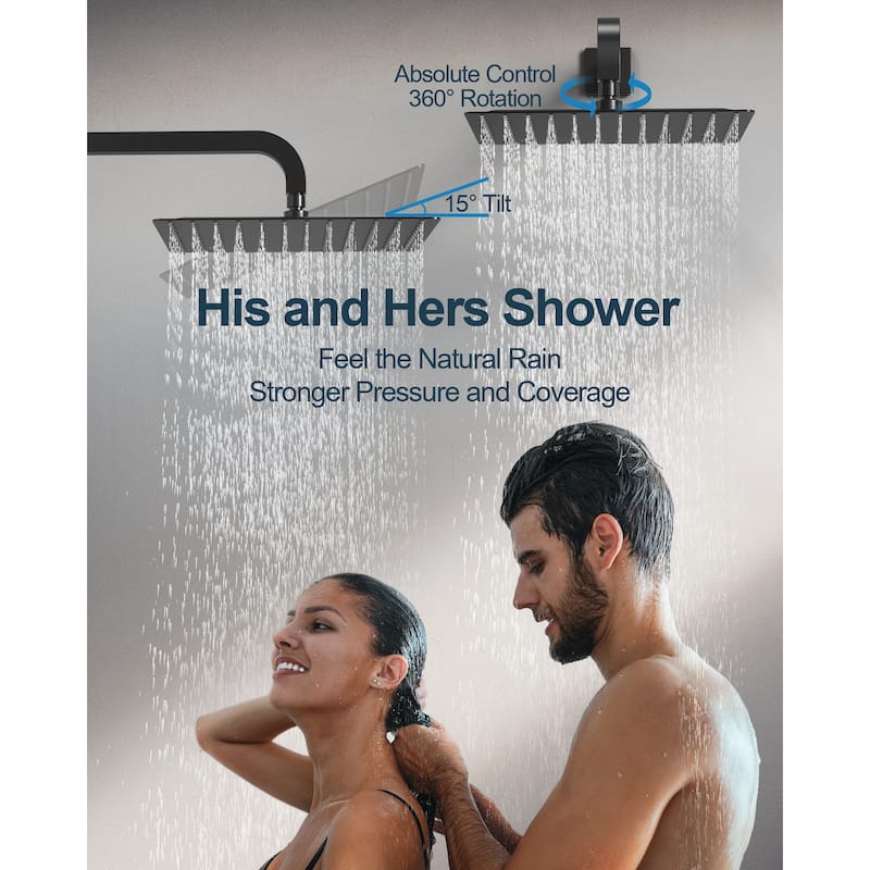 GRANDJOY 12 inch Wall Mounted Dual Shower Heads with Handheld Spray Combo Thermostatic High Pressure Shower System