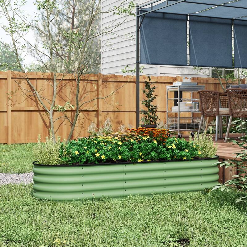 Countryside Style Garden Bed with Metal Side Panels and Corner Panels, for Backyard Patio Grow Vegetables Herb - 8' x 10'