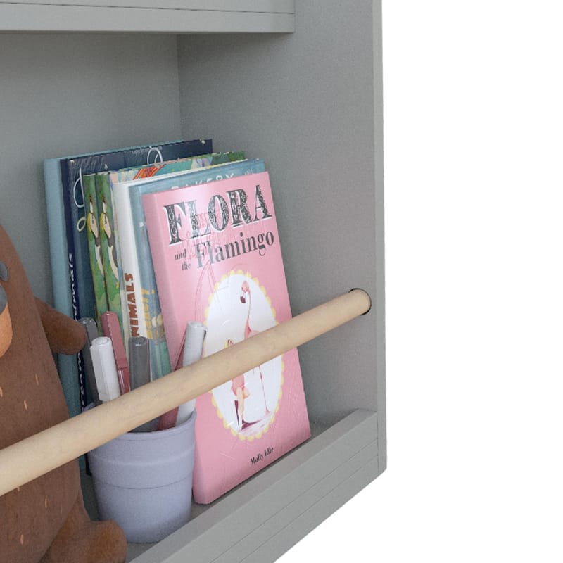 Anmytek 3-Tier Kids Wall Bookshelf with Slanted Front & Guardrails, Pastel Finish Wooden Display for Bedroom