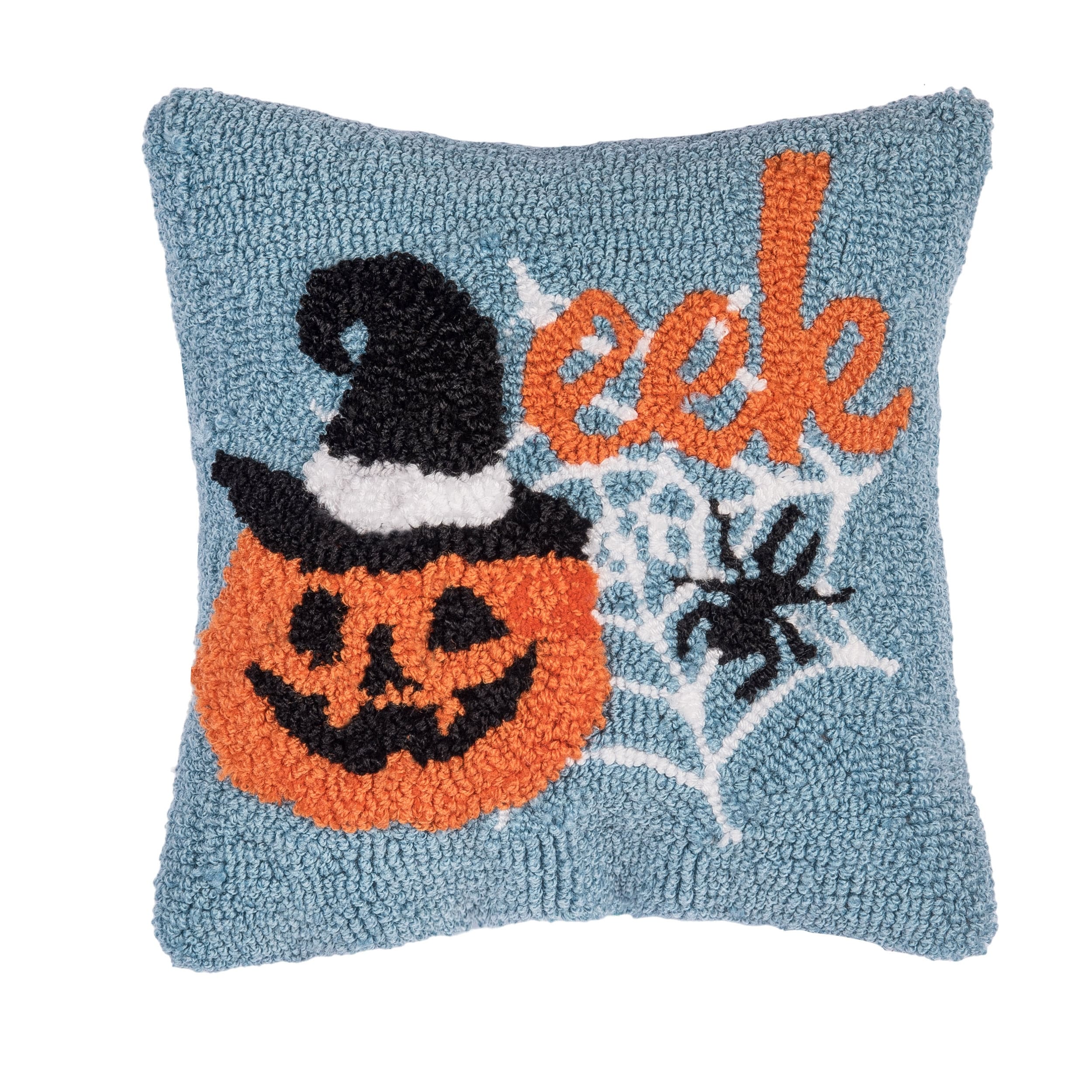 Witch Pumpkin Hooked Throw Pillow 12" x 12"