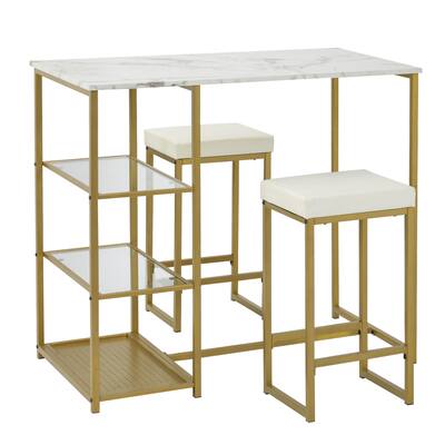 Francis 3-Piece Modern Pub Set with Faux Marble Top - 41.3"L x 23.6"W x 36.2"H