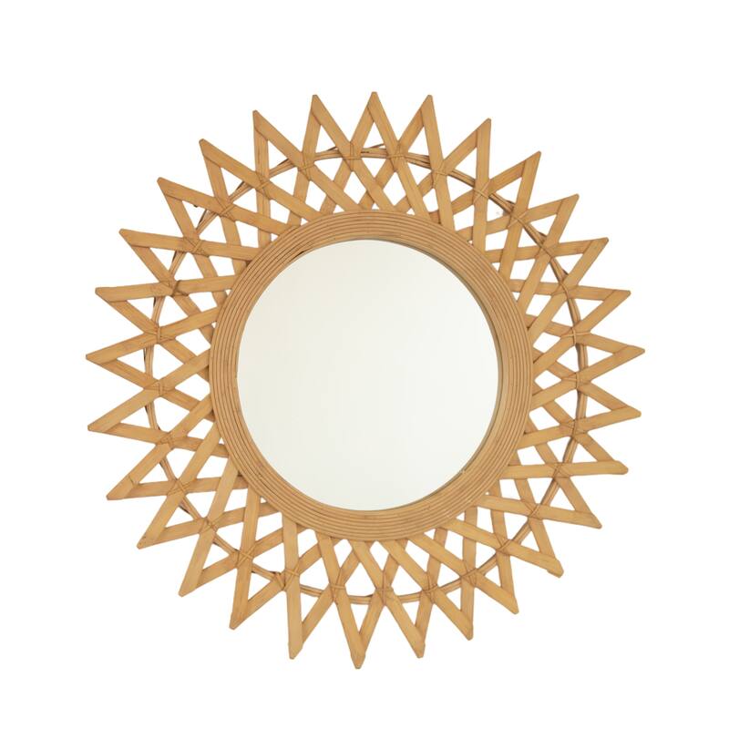 24" Solana Mirror, Wall-mounted Bamboo Artistry Circle Mirror with Hemp, Irregular Shape for Bathroom, Bedroom, Living Room - Silver