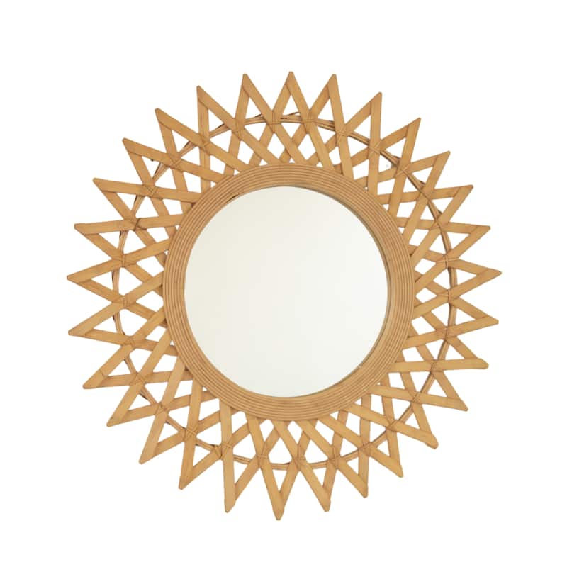 Solana Bamboo Artistry Irregular Circle Mirror - Hemp Accent, Bathroom, Bedroom - Silver