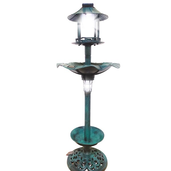 Solar Outdoor Bird Bath Antique Pedestal Fountain Decor Backyard, Gardens W/planter Foundation, Feeder, Stylish Led Lamp. Opens flyout.