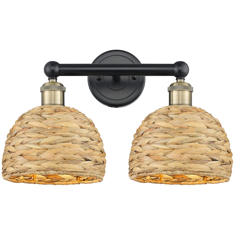Innovations Lighting 616-2W-11-17 Woven Rattan Vanity Woven Rattan 2 - Black Antique Brass / Natural