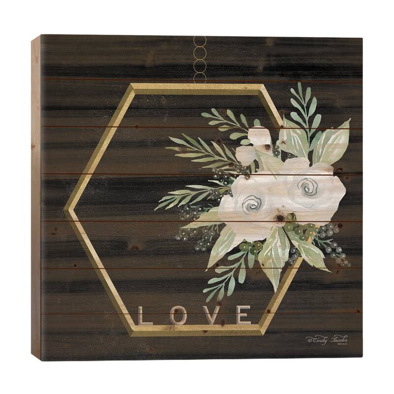 Geometric Hexagon Muted Floral Print On Wood by Cindy Jacobs - Multi-Color - 26x26x1.5