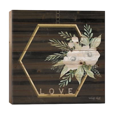 Geometric Hexagon Muted Floral Print On Wood by Cindy Jacobs - Multi-Color