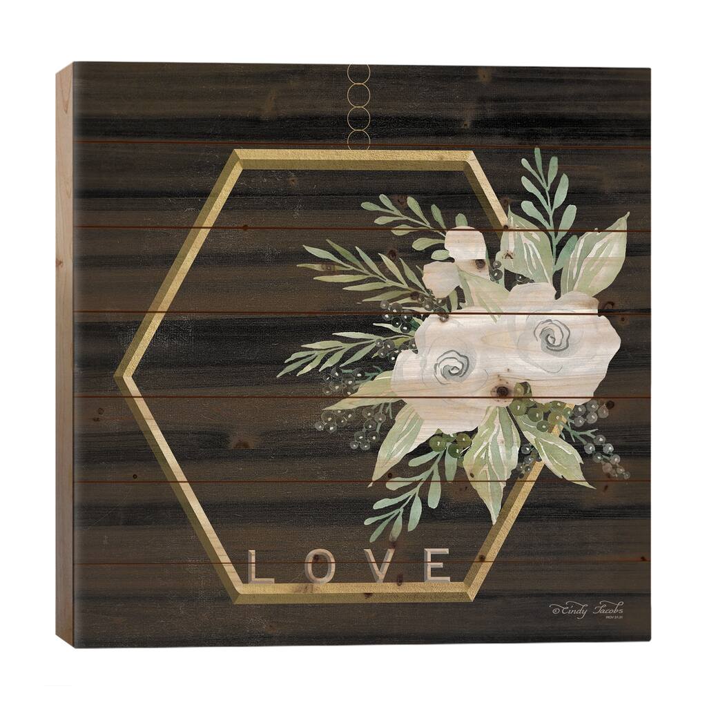 Geometric Hexagon Muted Floral Print On Wood by Cindy Jacobs - Multi-Color