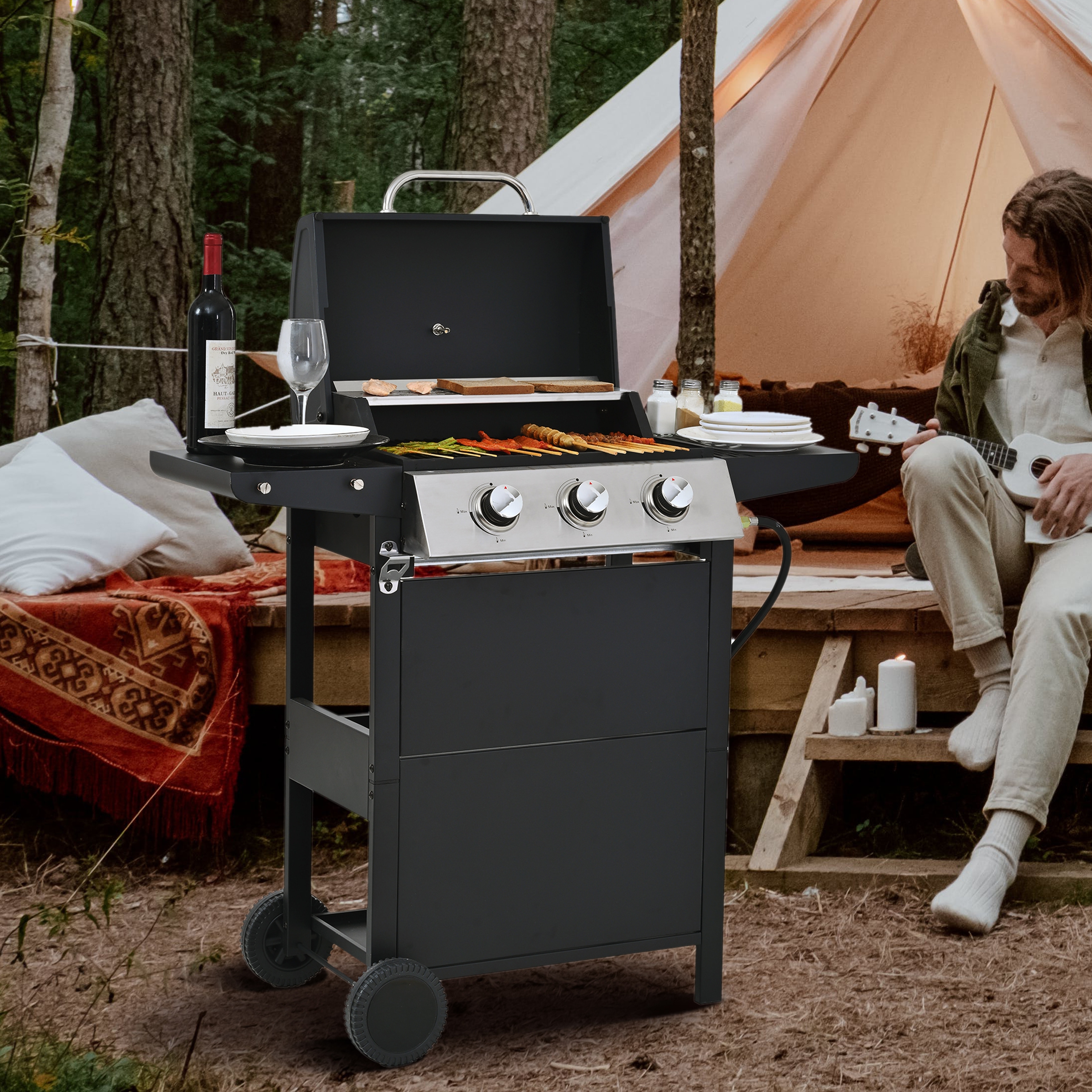 3 burner gas bbq with side burner clearance