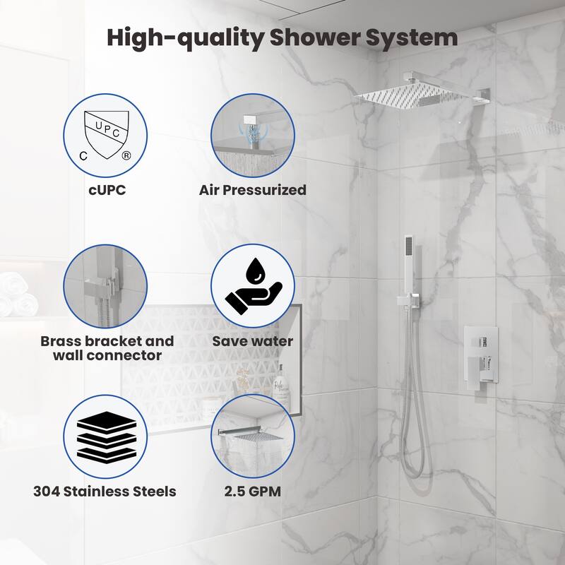 10 Inch Square Bathroom Shower System Set, 2-Function Shower Faucet