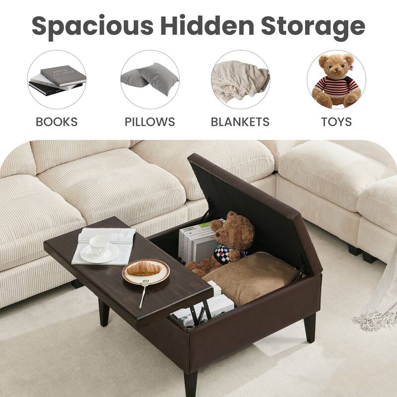 Square PU Leather Coffee Table Storage Ottoman