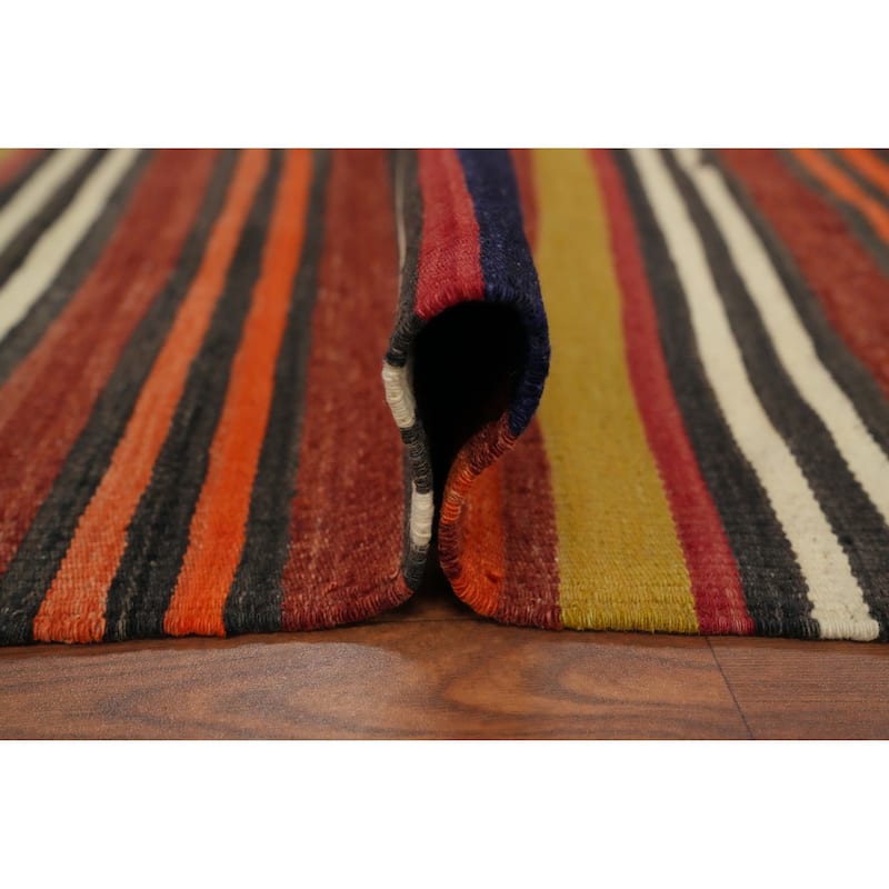 Hand Woven Oriental 100% Wool Carpet Southwestern Geometric Oranges & Rust Kilim Area Rug - 9' 7'' X 5' 1''