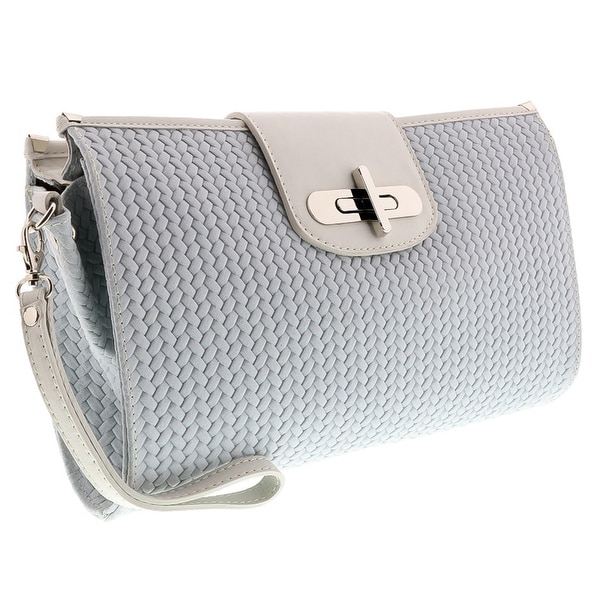 HS1156 BI CORA White Leather Clutch/Shoulder Bag - 13-8.5-2