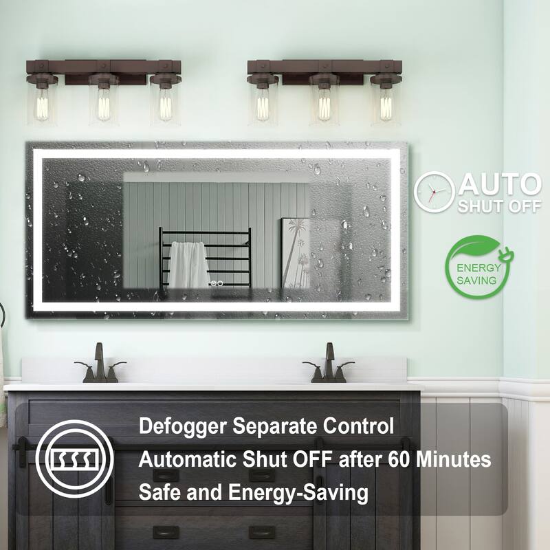 28'' H x 60'' W LED Bathroom Frameless Mirror Anti-Fog With Touch Switch Memory(Horizontal/Vertical) - Silver