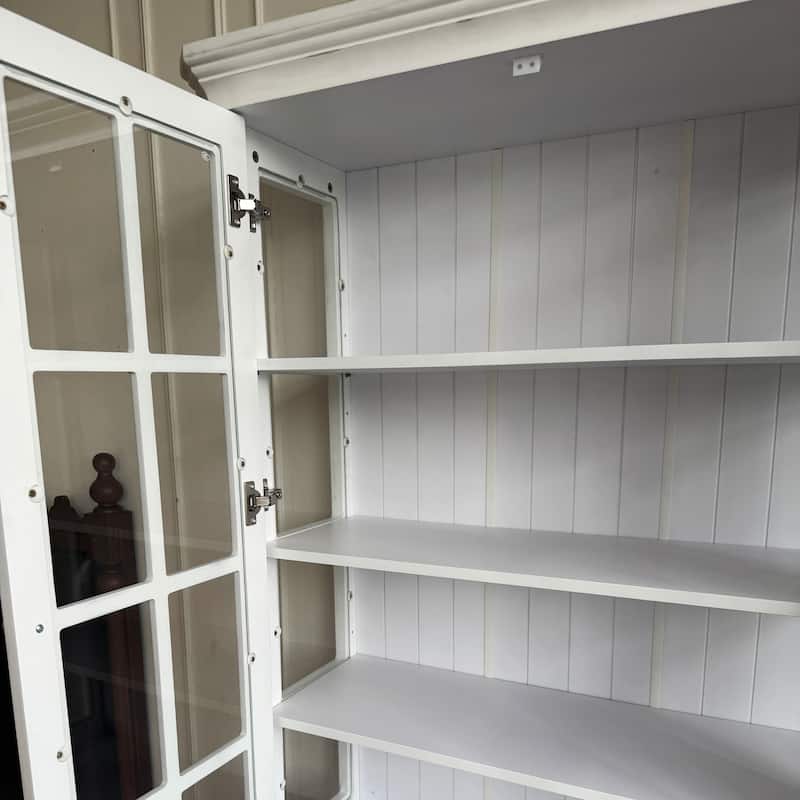 77.5"Tall Vintage Display Cabinet with Double Glass Doors, Traditional Style China Cabinet Hutch Cabinet