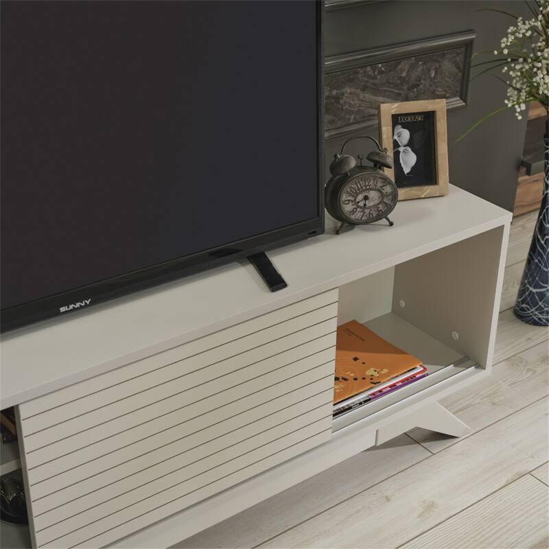 TV Stand Wooden TV Cabinet Media Entertainment with 2 Closet Spaces