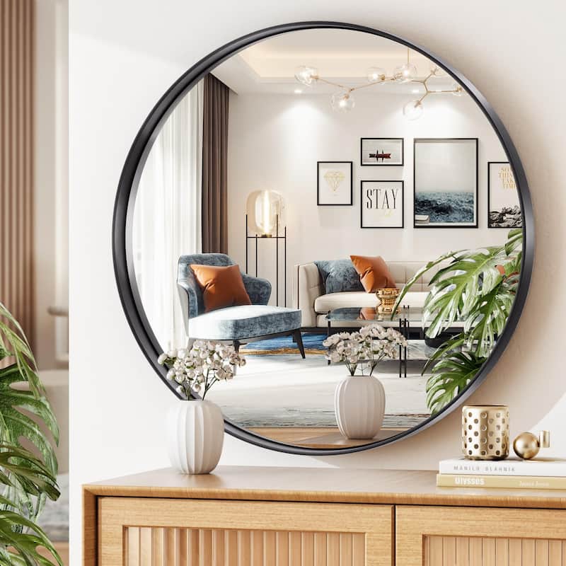 Round Black Frame Bathroom Vanity Mirror