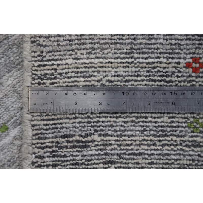 Hand Knotted Oriental Viscose Silk Carpet Tribal Animal Pictorial Greys & Charcoal Gabbeh Area Rug - 11' 9'' X 8' 11''