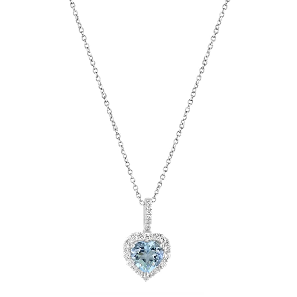 EFFY 14K Gold Diamond Aquamarine Heart Pendant Necklace