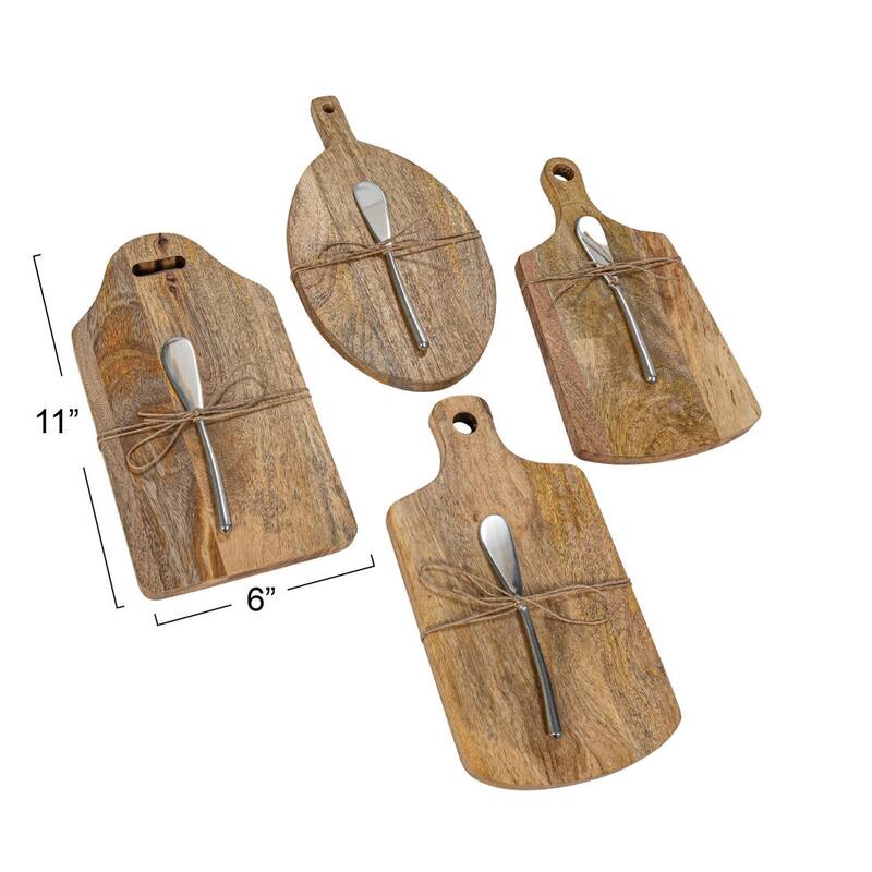 Mango Wood Board with Knife, Set of 2 - 11.0"L x 6.0"W x 1.0"H