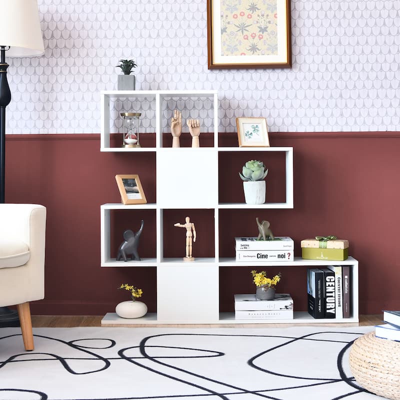5 Shelf Bookshelf Modern Ladder Bookshelf 12 Cubes Storage Bookcase