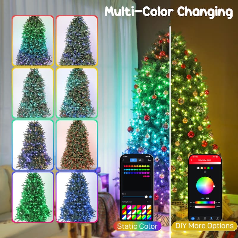 HOMCOM 6ft Smart Prelit Xmas Tree: Full-Spectrum RGB, App/Remote, Hinged, Easy Assembly, Green