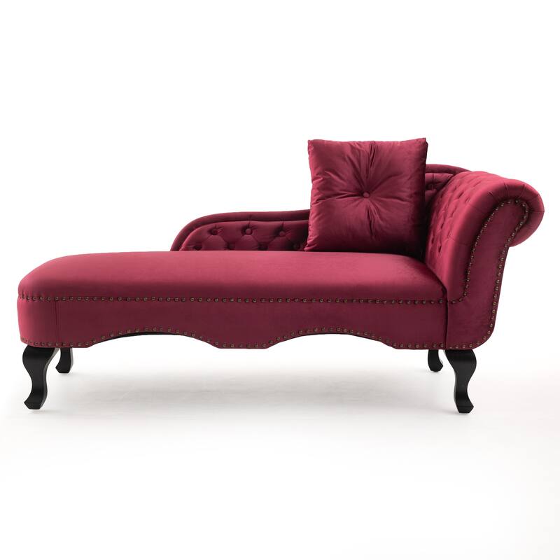 Christopher Knight Home - Bressi Modern Velvet Upholstered Chaise Lounge with Tufted Backrest, Nailhead Trim & Pillow