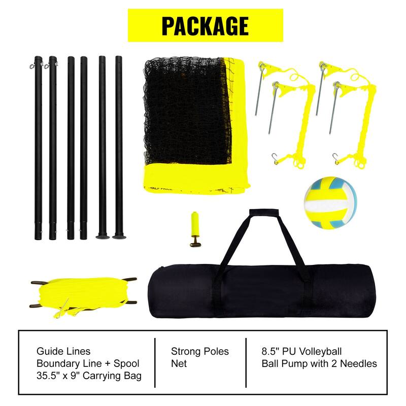 Outdoor Portable Volleyball Net System for Backyard, Beach, Lawn - Steel pole 1.25 inches 32*3 feet