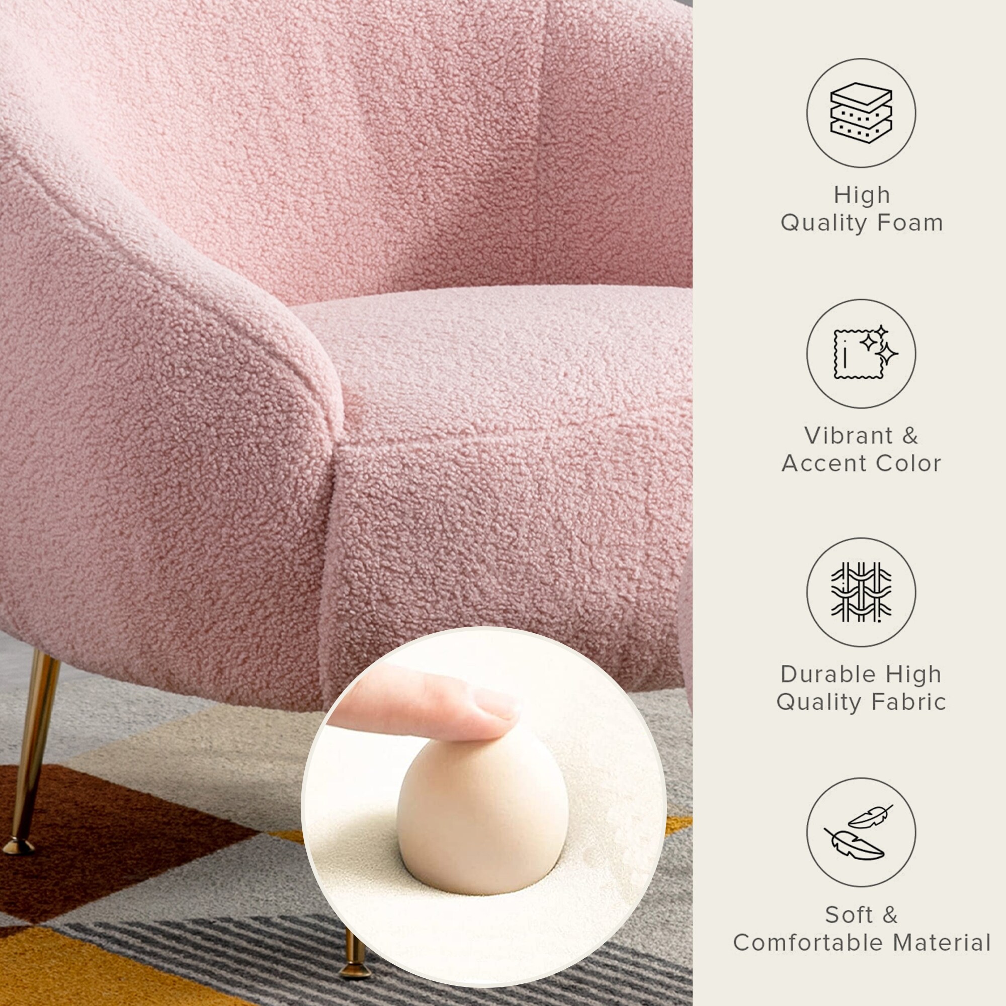Teddy Short Plush Particle Velvet Armchair with Ottoman Three