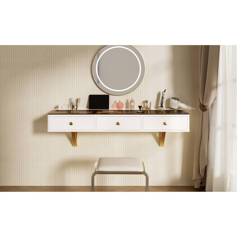 47" Floating Makeup Vanity Desk with Drawers, Wall-Mounted Makeup Table for Bedroom Bathroom or Hairdresser
