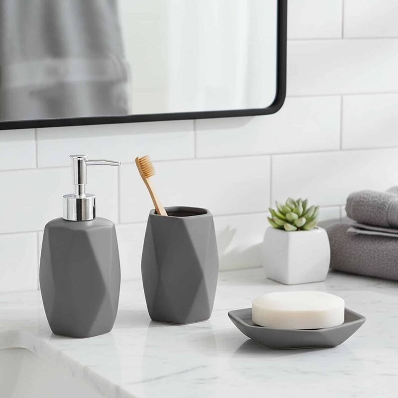 Diamond Bathroom Accessory Set 4-Pieces Gray