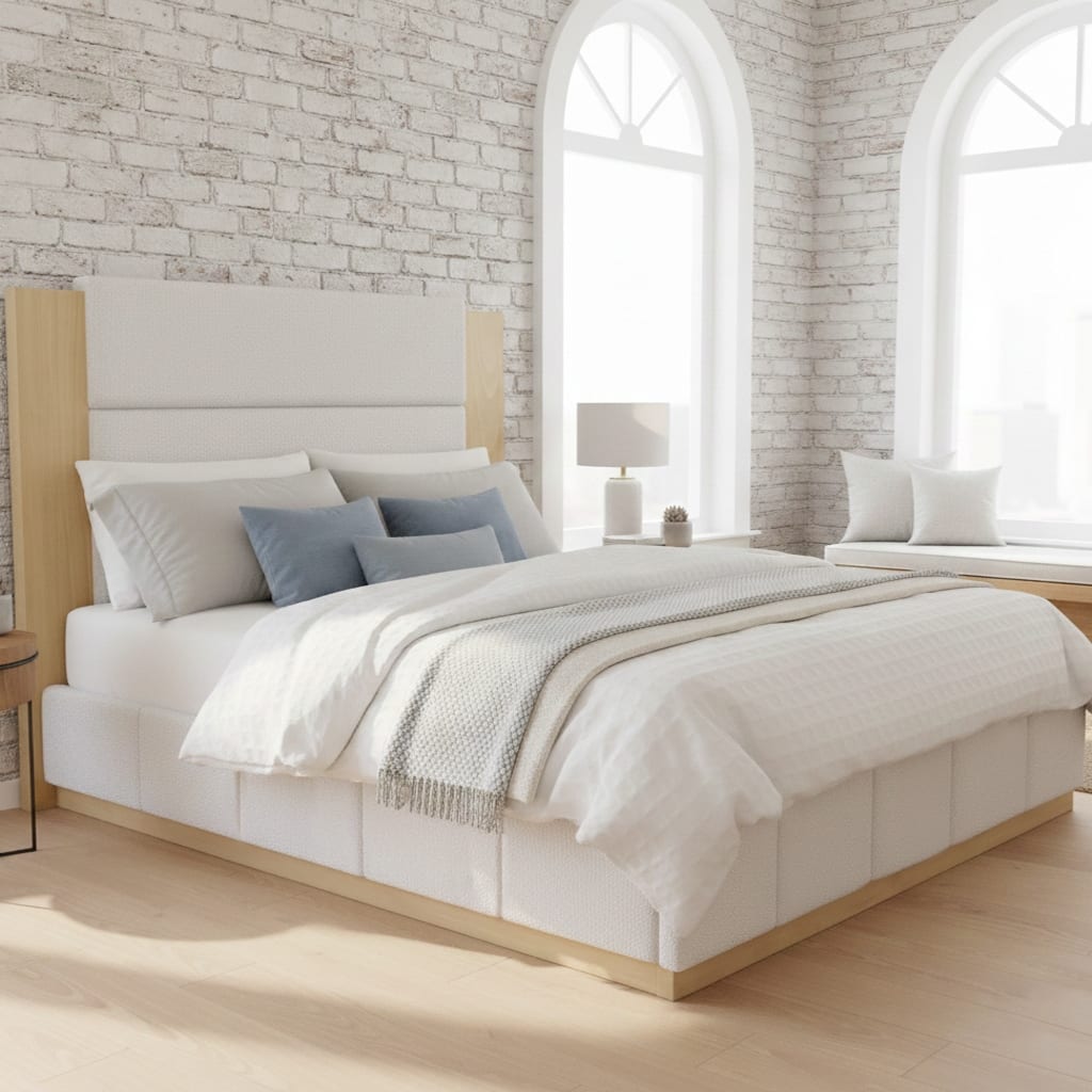 GDFStudio - Boucle Platform Bed with Extended Headboard