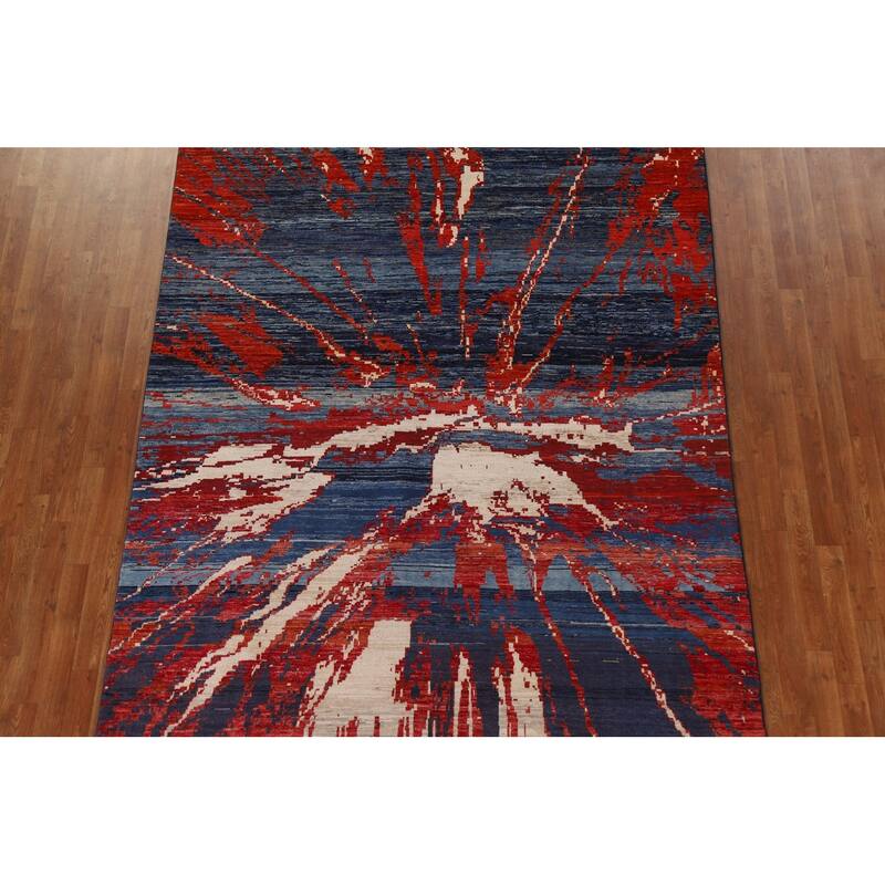 Navy Blue Modern Abstract Wool Area Rug Handknotted Office Carpet 6