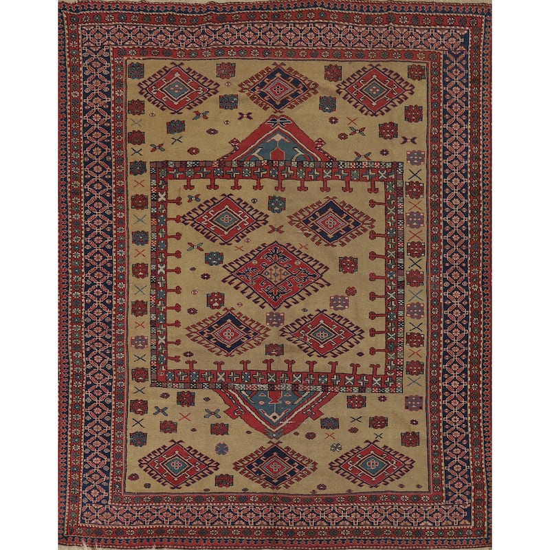 Kazak Vegetable Dye Antique Area Rug Handmade Wool Carpet - 7'9" x 9'3"