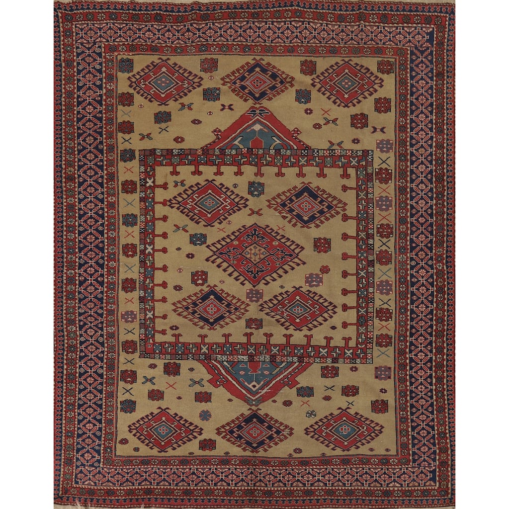 Kazak Vegetable Dye Antique Area Rug Handmade Wool Carpet - 7'9" x 9'3"