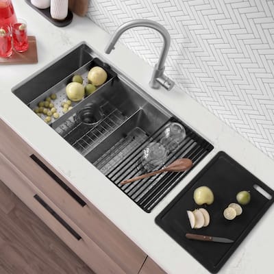 Stylish Undermount 32" Stainless Steel Double-Bowl Kitchen Sink S-601