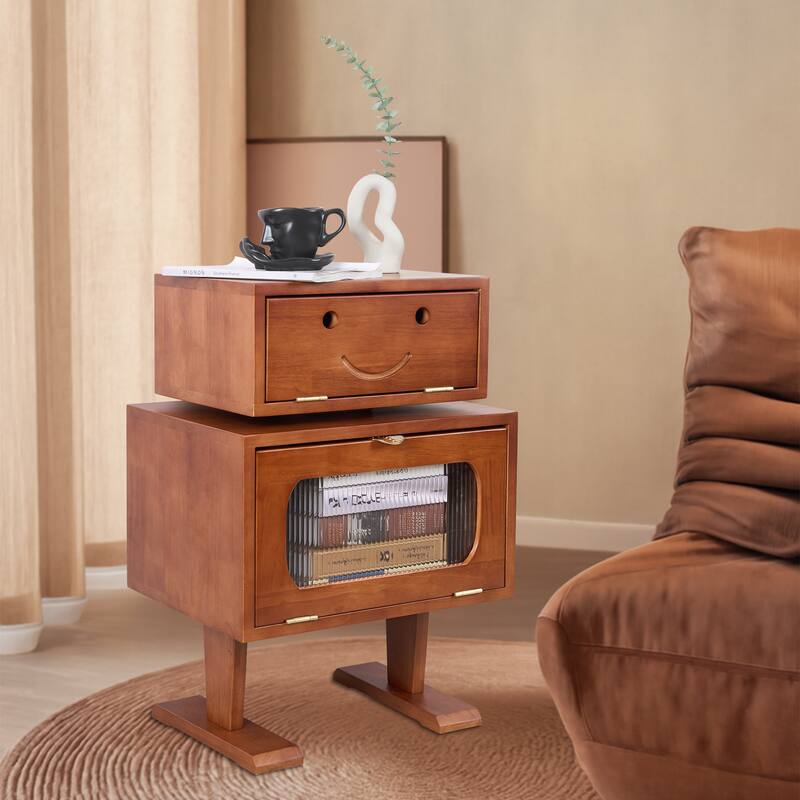 Modern Nightstand, End Table with Rotating Drawers - Cherry